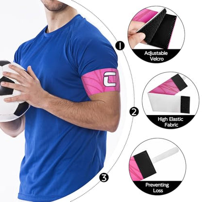 Elastic Soccer Captain 'C' Armband Adjustable Football Basketball Player Arm Bands Non-Slip Anti-Drop Captain's Armband for Adult Youth - size: Youth, style: Pink