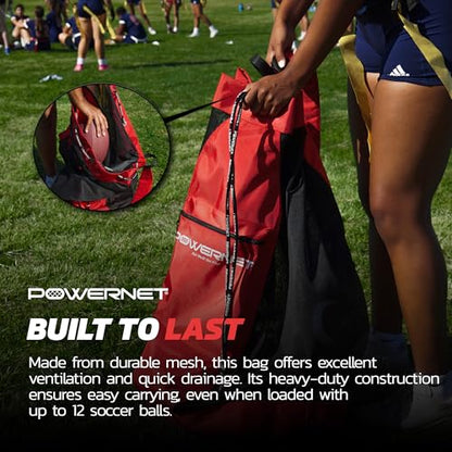 PowerNet Mesh Bag Ball Storage for Soccer, Football & Volleyball, Ball Bag with Exterior Valuables Pocket, Training Equipment Storage Ideal for Teams and Coaches