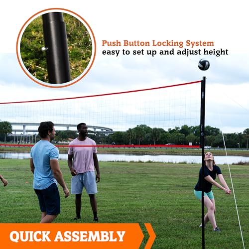 Hall of Games Outdoor Volleyball Net and Carrying Bag Set with Adjustable Steel Poles and Official Size Volleyball Perfect for Parties