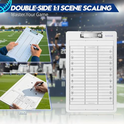 Football clipboard for Coaches, Premium Football White Board for Coaches, Waterproof Football Dry Erase Board for Coaches, Double-Sided Football clipboard with Tactics Field & Lineup Planner