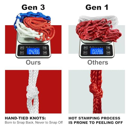Basketball Net Heavy Duty 7.16oz Professional Grade, All Weather Anti Whip Basketball Net Replacement for Outdoor Indoor Standard Hoop, 12 Loops Reinforced (Red White Blue)