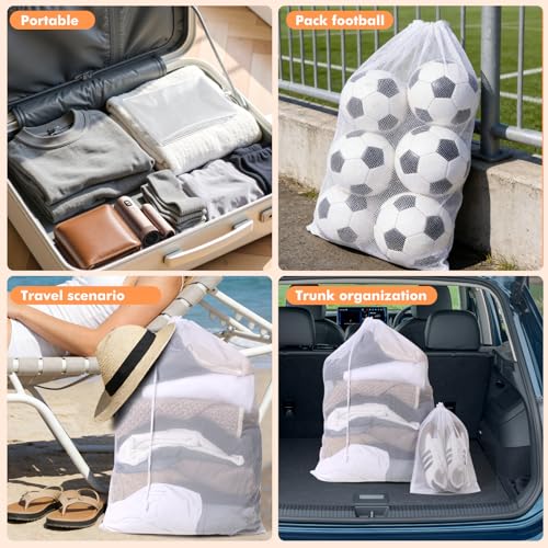 2 Pack Mesh Laundry Bags - Large & Small Heavy Duty Mesh Laundry Bag with Drawstring, Wash Bags for Travel, College, Dorms, Sports, Family, White - color: white