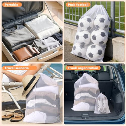 2 Pack Mesh Laundry Bags - Large & Small Heavy Duty Mesh Laundry Bag with Drawstring, Wash Bags for Travel, College, Dorms, Sports, Family, White - color: white