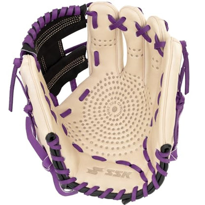 SSK Z5 Craftsman Infield Baseball Glove – 11.25” - 11.5” - 11.75” - 12” – Right & Left Hand Throw - color: Camel/Black/Purple, size: 11.5" - Right Hand Throw