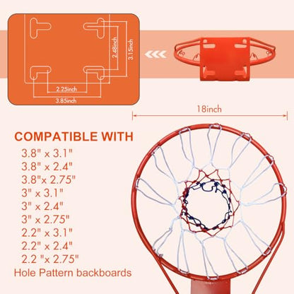 Basketball Rim Replacement Standard 18" Steel Rim Wall Mounted Basketball Goal Hoop with Net for Indoor Outdoor - color: Red