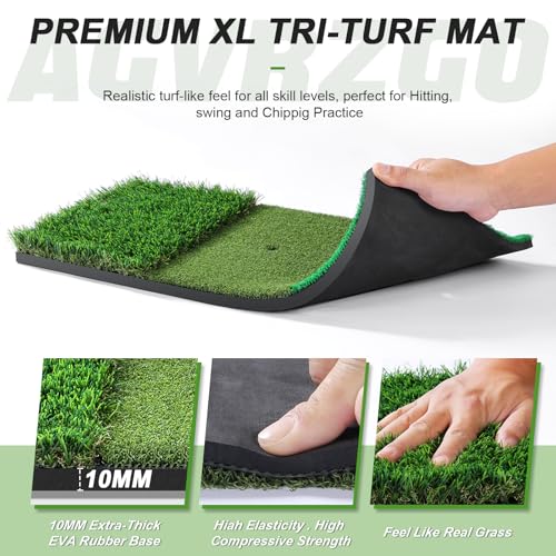 10x7FT Golf Net with Tri-Turf Mat, Indoor Outdoor Golf Hitting Net for Backyard Driving Chipping Training Swing, Ideal Golf Gifts for Men, Dad, Golfer