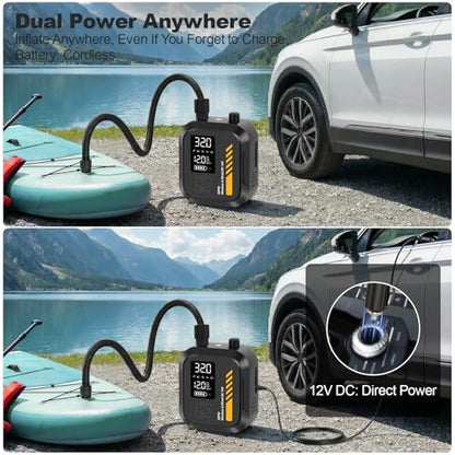 Paddle Board Pump Electric Portable,Rechargeable 22 PSI SUP Air Pump,Dual Power 7800mAh,12V DC Car Plug,Inflation Deflation,Auto-Off,for Paddleboard,Kayak,Kite,Tent,Kayaks - color: Black