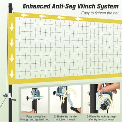 Heavy-Duty Outdoor Volleyball Net System with Adjustable Steel Poles, Anti-Sag Winch, and Portable Carry Bag for Backyard, Beach, or Park Use