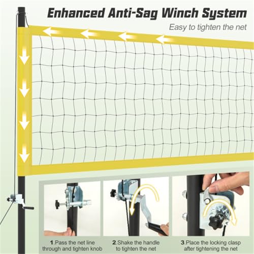 CZBZ Heavy-Duty Volleyball Net with 3-Level Adjustable Poles, Anti-Sag Winch & All-Inclusive Accessories for Backyard, Beach, Park - Yellow
