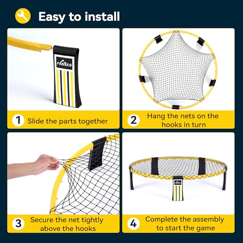 Outdoor Beach Ball Game Includes 3 Balls, Net and Carrying Bag -Roundnet Game Set for Adults, Kids, and Family - Perfect for Beach, Yard, Lawn, Backyard, and Park