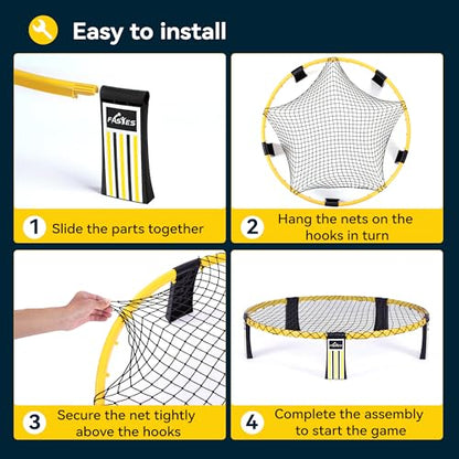 Outdoor Beach Ball Game Includes 3 Balls, Net and Carrying Bag -Roundnet Game Set for Adults, Kids, and Family - Perfect for Beach, Yard, Lawn, Backyard, and Park