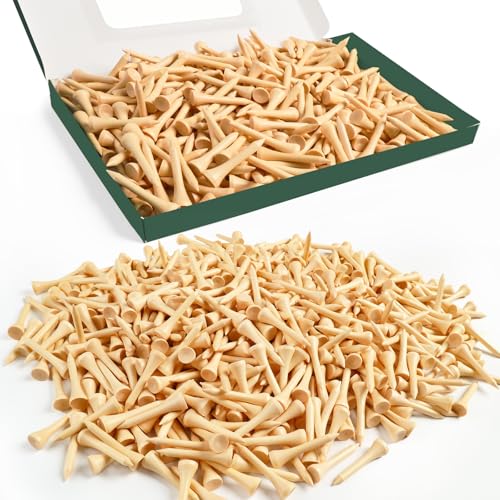 FINGER TEN Bamboo Golf Tees Wood 1 1/2 2 3/4 3 1/4 Inch Wooden Short Long Tee Color Bulk 250/500/1000/2000 Count for Men Women Kids in Red Pink USA Flag - color: Natural, size: 250 Count(1 1/2 Inch)