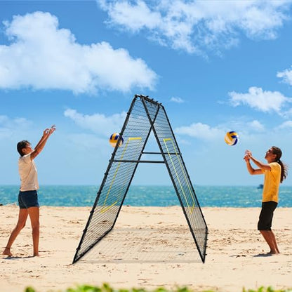 Double Sided Volleyball Rebounder Net, Adjustable Training Equipment Bounce Back Net Practice for Setting Spiking Bumping, Multi-Person Lacrosse, Baseball, Soccer Practicing - 7x4 Ft
