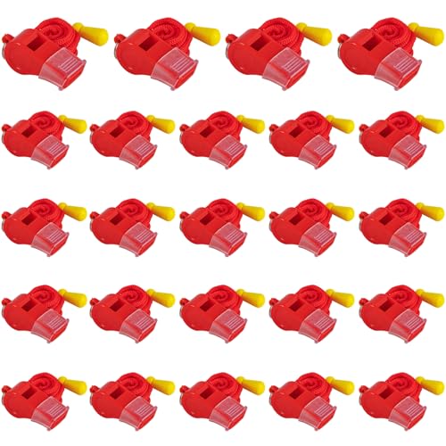 24 Packs Sports Whistles with Lanyard, for Coaches, Referees and Officials - color: Red