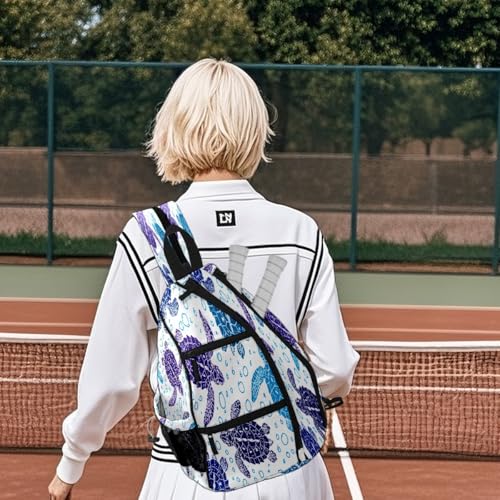 Print Pickleball Backpack Cute Hand Drawn Turtles | Padded 6-Paddle Compartment & Separate Shoe Bag | Multi-Pocket Sports & Gym Backpack for Tennis, Travel, Commute
