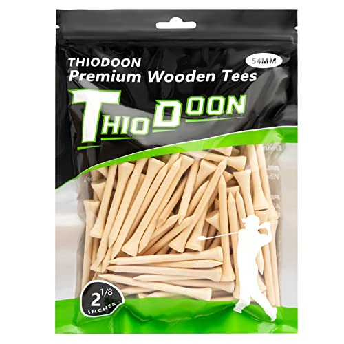 THIODOON Golf Tees Professional Natural Wood Golf Tees Pack of 100, Golfing Tees Multiple Colors Size 3-1/4 inch, 2-3/4 inch or 2-1/8 inch, Tall Golf Tees Bulk Reduce Side Spin and Friction - color: Wood, size: 2-1/8 inch 54mm