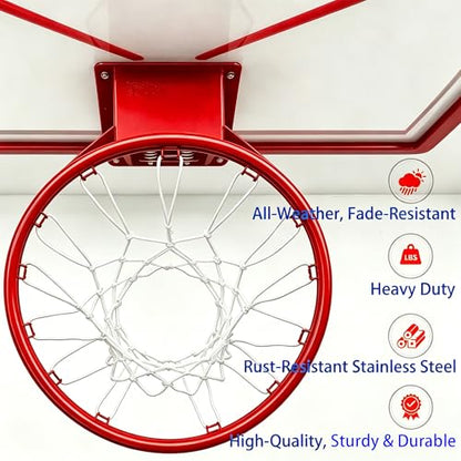 Rakon 18" Replacement Basketball Rim Wall Mount Hoop Hand-Crank Backboard Mounted for Indoor/Outdoor Classic Basketball Court, Teens, Adults, Schools, Parks - color: 18" Red Spring