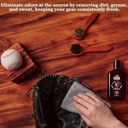 Arrowbash 4 Pcs Softball Glove Brush Kit with 6 in Wooden Horsehair Boar Bristle Brushes and 12 in Microfiber Waffle Towels Leather Glove Cleaner Care Accessories for Baseball Softball