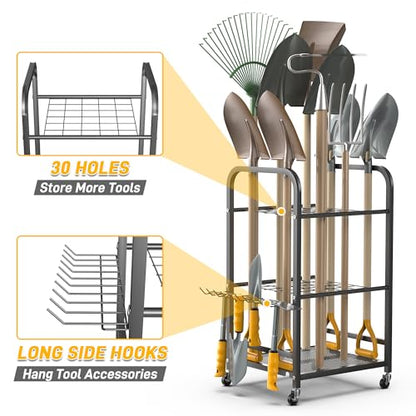 Ultrawall Garden Tool Organizer Stand, Yard Tool Storage Rack with Lockable Wheels, Garage Tool Storage for Rake, Brooms, Indoor & Outdoor Use - size: Small