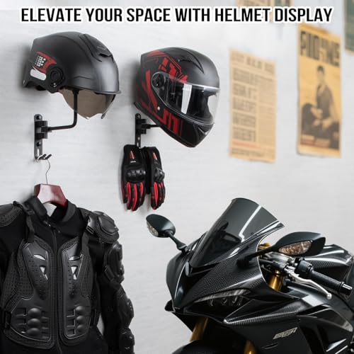 PUERSI Helmet Holder Wall Mount - 2 Pack 180° Rotation Helmet Hanger for Motorcycle Bike Racing Outerwear Sports Gear Display Motorcycle Accessories - style: 2 Pack