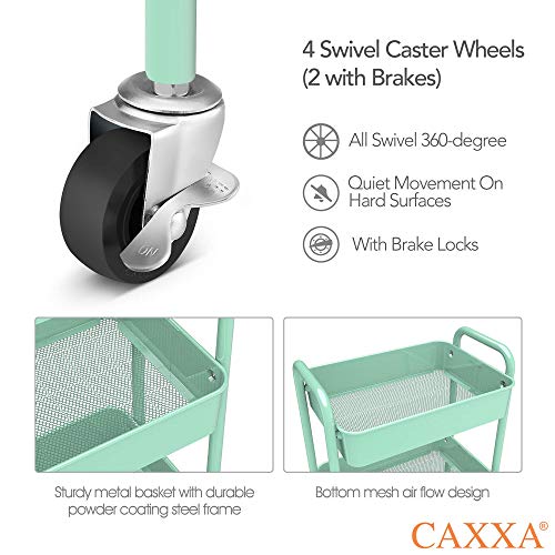 CAXXA 3-Tier Rolling Metal Storage Organizer - Mobile Utility Cart, Kitchen Cart with Caster Wheels (Aqua Green) - color: Aqua Green