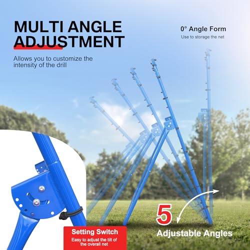 6 x 4 ft 5 Angles Adjustable Pitch Back Baseball Softball Lacrosse Volleyball Rebound Bounce Back Net with Strike Zone - color: Blue