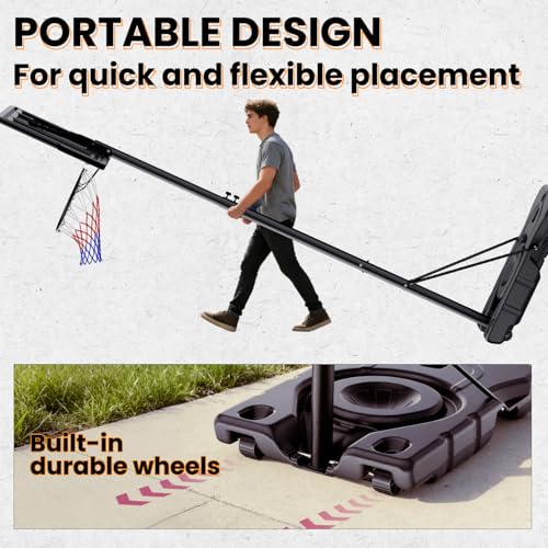 Portable Basketball Hoop 44” Backboard, 6–10FT Adjustable Outdoor Basketball Goal with Stable Fillable Base & Wheels, Shatterproof System for Kids, Teens & Adults - color: White