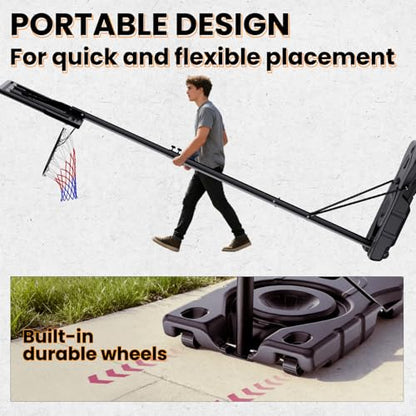 Portable Basketball Hoop 44” Backboard, 6–10FT Adjustable Outdoor Basketball Goal with Stable Fillable Base & Wheels, Shatterproof System for Kids, Teens & Adults - color: White