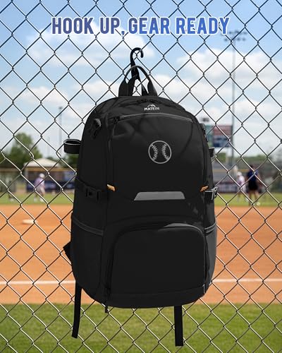 MATEIN PRO Girls Softball Bag with Helmet Net, Lightweight Softball Backpack with Ventilated Shoe Compartment & Organizer Pocket, Youth Baseball Bag with Side Pockets for 40oz Tumbler & TBall Bats - color: Black