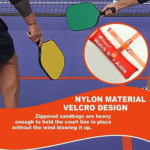PortablePickleball Court Marking Kit,Innovative, 10 Zippered sandbags Keep thewind from Messing Around,Temporary Pickleball Boundary Lines, 8 Nylon webbings, Net Not Included