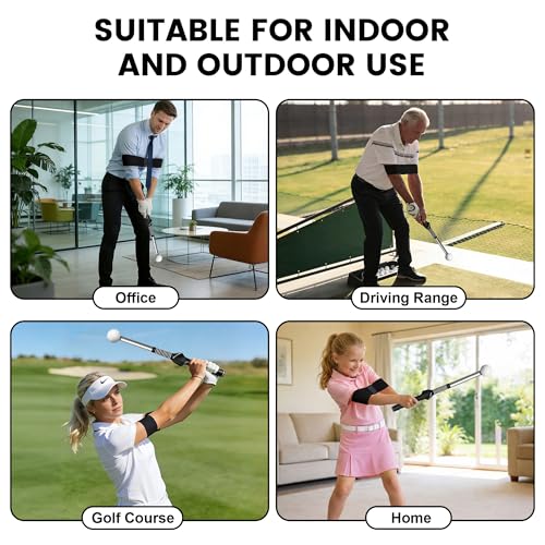 Retractable Golf Swing Training Aid,Golf Swing Trainer with Arm Band,Swing Mechanics for Beginners & Grip Correction & Swing Click Feedback,Right/Left