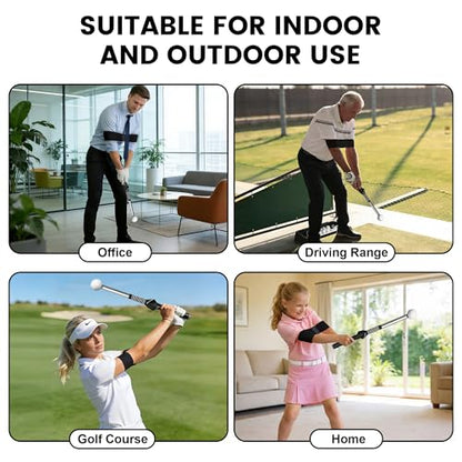 Retractable Golf Swing Training Aid,Golf Swing Trainer with Arm Band,Swing Mechanics for Beginners & Grip Correction & Swing Click Feedback,Right/Left