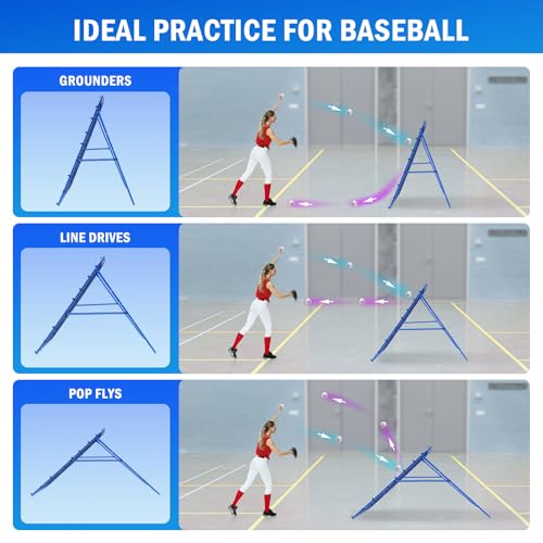 Volleyball Baseball Rebounder Net, Softball Rebounder Pitchback Net Quick Adjustments, Quick Adjustments Lacrosse Bounce Back Practice Equipment, Ideal for Outdoor Indoor and Backyard Training - size: 5FTx4FT, style: Multi-Sport Rebounder Net