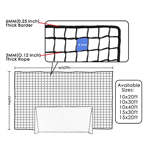 Amazgolf 20ft, 30ft, 40ft Soccer Goal Net - Football Backstop, High Impact Sports Practice Barrier, Nylon Ball Hitting Netting for Soccer and Hockey - size: 10 X 30ft