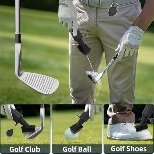 Golf Club Brush Cleaner – Perfect Christmas Gift for Golf Lovers, Essential Golf Accessories for Men with Built-in Water Bottle – 7.5” Portable Golf Cleaning Tool