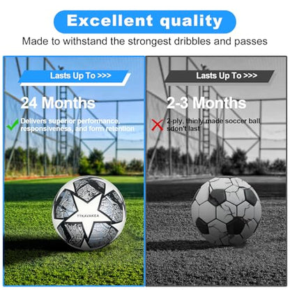 Soccer Ball Size 5,Waterproof PU Leather,Official Match Ball