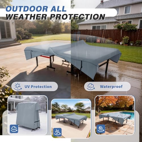 Ping Pong Table Cover Outdoor Waterproof, Dual Function Table Tennis Cover Fits Both Folding Tables and Flat Tables Indoor & Outside 68"L x 6"/30"W x 62"H, Grey - color: Grey