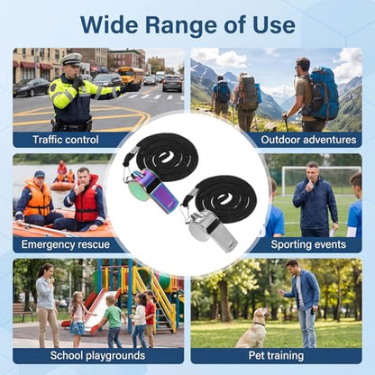 TIESOME 4Pcs Stainless Steel Whistle with Lanyard, Super Loud Sports Whistle for Referees, Coaches, Police, Emergency, and Outdoor Sports