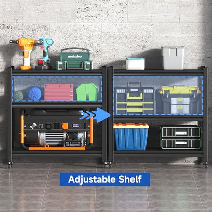 Standing Storage Racks,3 Tier Garage Shelving Heavy Duty Adjustable Garage Shelves,Large Modular Shelving Unit Storage Organizer for Kitchen/Bathroom/Pantry/Office-Assembly Required(Black) - size: 34.2''H-Black