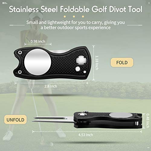 Skylety 4 Pcs Golf Divot Repair Tool Metal Foldable Golf Divot Tool with Magnetic Pop-up Button Ball Marker Stainless Steel Switchblade for Golfers Prizes - color: Red, Silver, Gray, Black