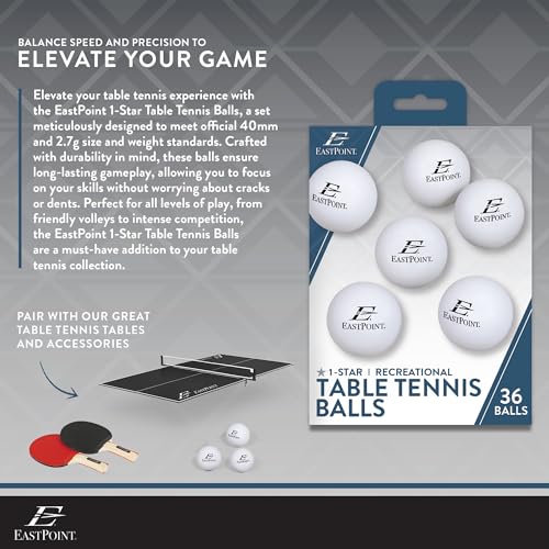 EastPoint Sports 40mm 1-Star Table Tennis Ball Set - 36 Pack of Recreational Ping Pong Balls