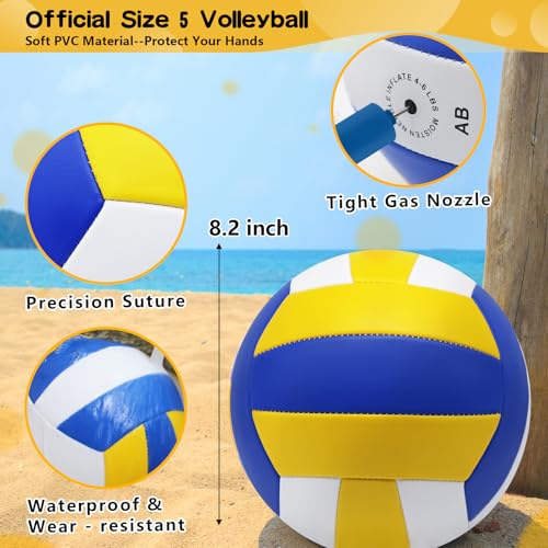 Outdoor Portable Volleyball and Badminton Net Combo Set, Official Size 5 Volleyballs Pickleball and Badminton Set for Backyard Games (Blue+Green)