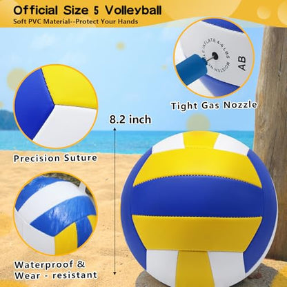 Outdoor Portable Volleyball and Badminton Net Combo Set, Official Size 5 Volleyballs Pickleball and Badminton Set for Backyard Games (Blue+Green)