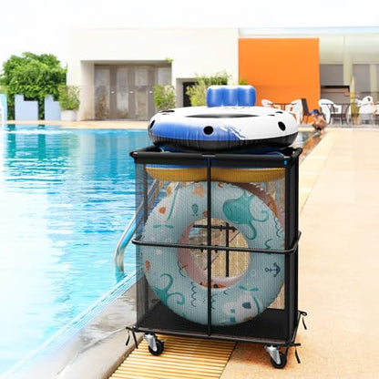 Ball Storage Bin Rolling Sports Ball Storage Cart Garage Sports Equipment Organizer Rack with Wheels Outdoor Basket Ball Cage for Garage, School, Gym, Yoga Room