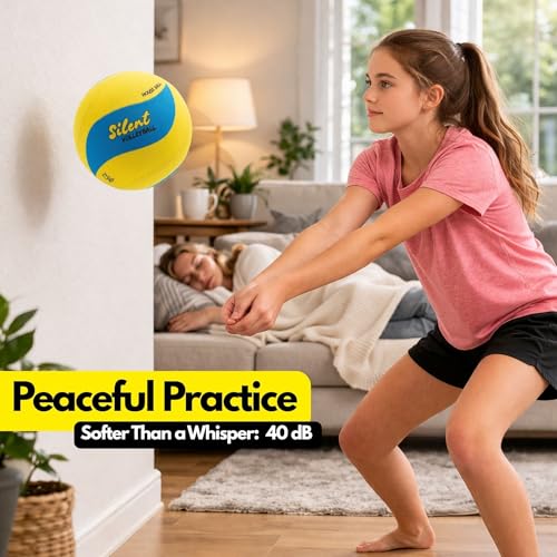 Volleyball Trainer with Silent House Ball – Indoor Practice Training Set with Serve Trainer Belt and Quiet Indoor Volleyball for Beginners & Advanced Players