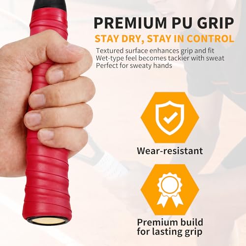 2 Pcs Tennis Racket Grip Tape, Dry Tennis Overgrip Tape, Anti-Slip Absorbent Grip, Racket Overgrip Tape - color: Red, size: Textured-43.3"x1"x0.03"