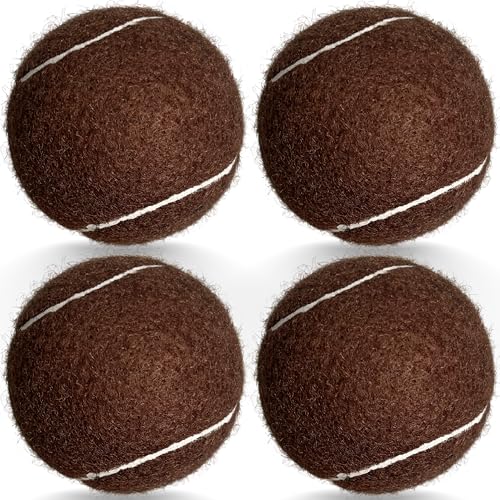 4 Pack Tennis Balls - Long Lasting Practice Balls for Tennis Beginners, Tennis Training Balls, Dog Fetch Toys - color: Brown