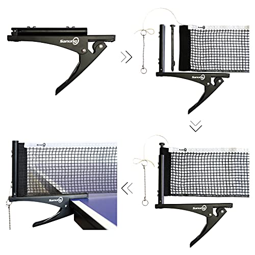 Sanung S304 Portable Table Tennis Net and Post Set Folding Spring Clamp-on with 2 Posts Kit Adjustable Ping Pong Training Mesh Net for Standard 60in Wide Tables Easy Setup