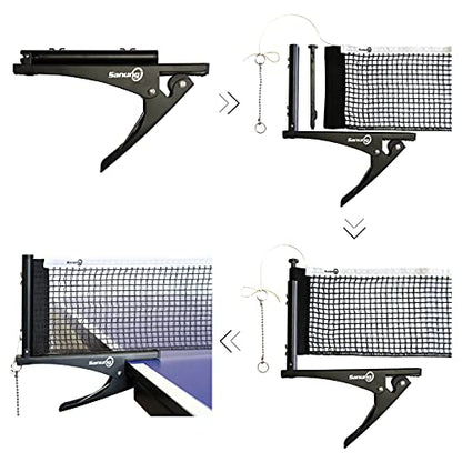 Sanung S304 Portable Table Tennis Net and Post Set Folding Spring Clamp-on with 2 Posts Kit Adjustable Ping Pong Training Mesh Net for Standard 60in Wide Tables Easy Setup