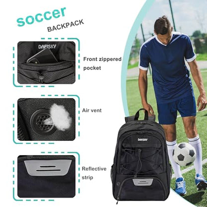 DAFISKY Soccer Backpack, Soccer Bags with Ball Holder & Shoes Compartment, Water Resistant Backpack for Basketball Volleyball Football - color: Black